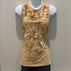 Chico's Tan Floral Embellished Tank Top